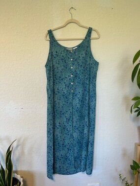 Coldwater Creek Teal Floral Long Linear Sleevless Vest Size L, 90’s Grunge Boho